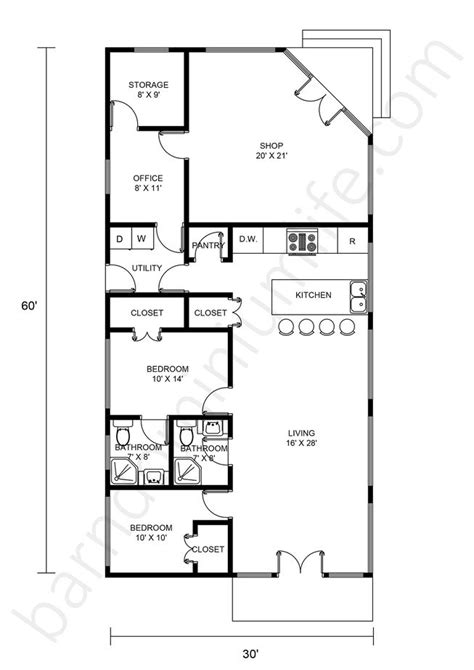 30x60 open floor plans
