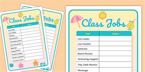 Summer Vibes Themed Class Jobs Display Poster
