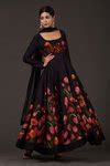 Buy Black Chanderi Floral Square Neck Print Anarkali Set For Women by ...