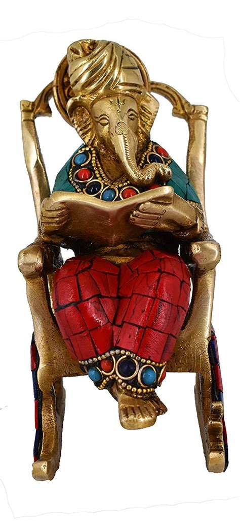 Whitewhale Brass Ganesha Statue Ramayan Reading Turbaned Ganesh Sittin