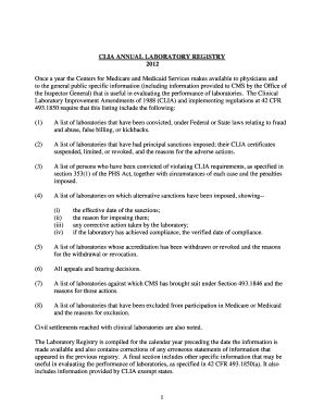Fillable Online cms hhs CLIA ANNUAL LABORATORY REGISTRY - cms hhs Fax ...