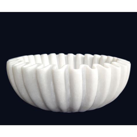 Hand-Carved White Marble Ripple Bowl | Decorative White Flower Floater ...