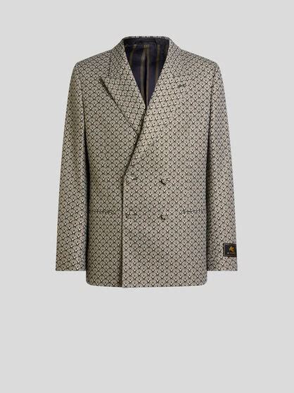 DOUBLE-BREASTED COTTON-BLEND JACQUARD JACKET WITH MICRO PALM MOTIF ...