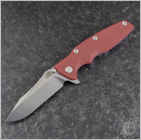 Rick Hinderer Red Eklipse Spear Point Flipper Knife (3.5in Stonewashed ...