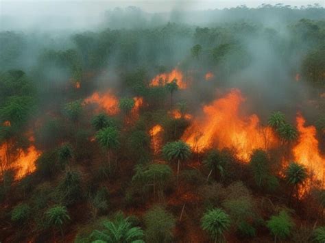 Deforestation in the amazon with trees catching fire | Premium AI ...