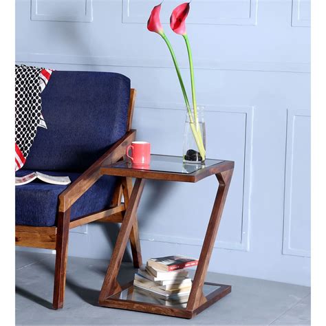 Buy Z Shaped End Table Glass Top ( Natural) Online in Indai | The Home ...