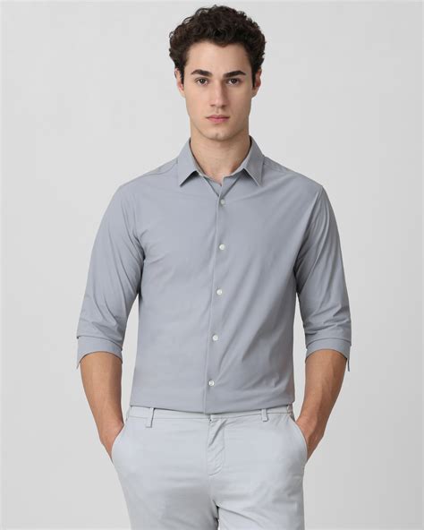 Buy Light Grey Stretch Plain Slim Fit Casual Shirt Online at Muftijeans