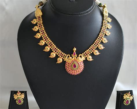 DREAMJWELL - Splendid Gold Tone Semi Precious Ruby-emerald Necklace Se ...