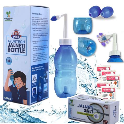 Ayurtech JALNETI Bottle 500 ml and 5 gm Salt sachets 30 With Xylitol ...
