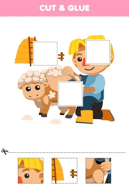 Educatief spel voor kinderen knip en lijm gesneden delen van schattige ...