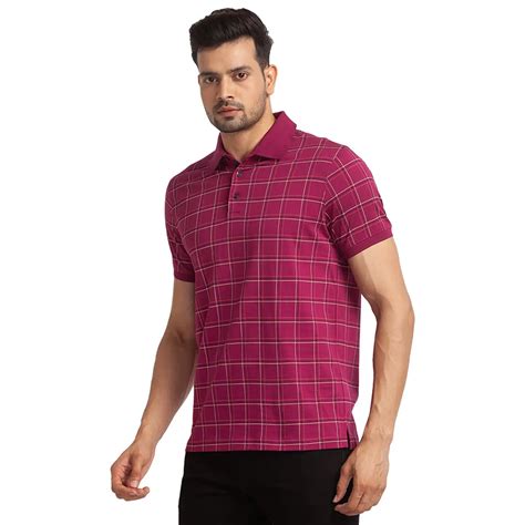 Men Red Slim Fit Print Cotton Round Neck Collar Polo T-Shirt – MyRaymond