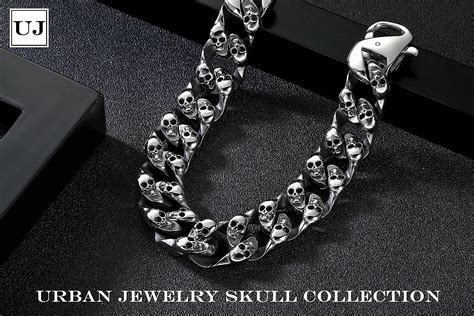 Buy URBAN JEWELRY Skull Head Gothic Biker Bracelet for Men 316L ...