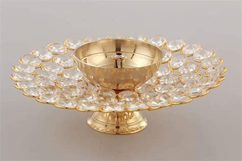 Buy Collectible India Small Crystal Akhand Diya Brass Oil Puja Lamp for ...