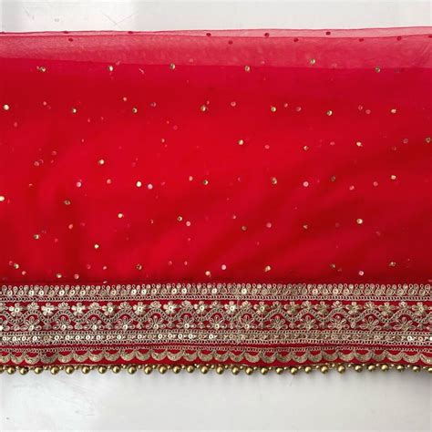 Bridal Saira Red Sequin Embroidered Net Dupatta – anokherang