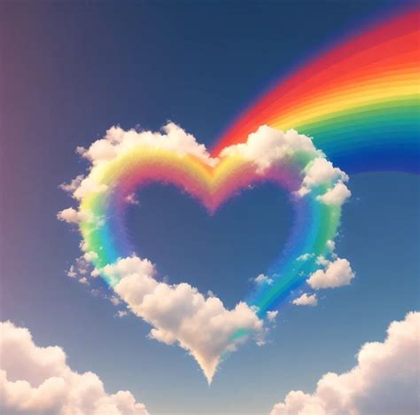 Heart Shaped Cloud with Rainbow in the Sky