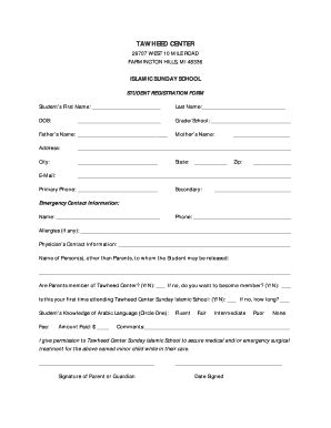 Sunday School Registration Form Pdf | pdfFiller