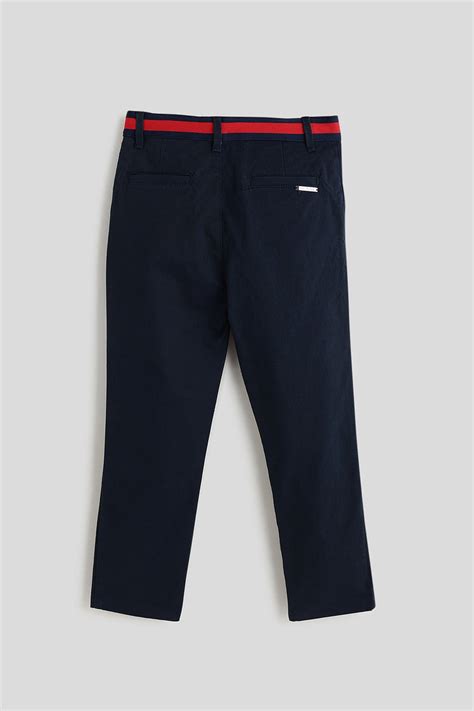 Boys Navy Blue Solid Trousers by One Friday