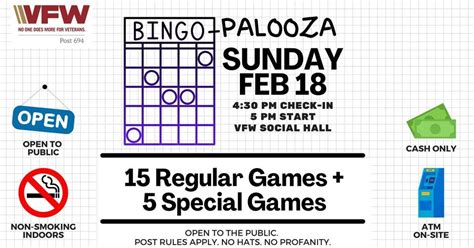 BINGOPALOOZA - 20 Game Event, Veterans of Foreign War Post 694, Castle ...