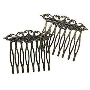 2 Pcs Retro Carved Flower Vines Bronze Hair Combs Decorative Mini Combs ...
