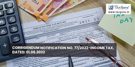 Corrigendum Notification No. 77/2022-Income Tax, Dated: 01.06.2022
