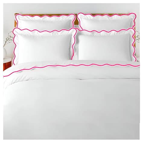 400TC Cotton Scallop Piping Sateen Solid Duvet Cover Set