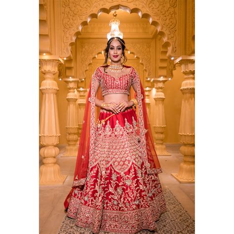 Minal - Vermillion Red And Gold Lehenga Set – Jiya by Veer Design Studio