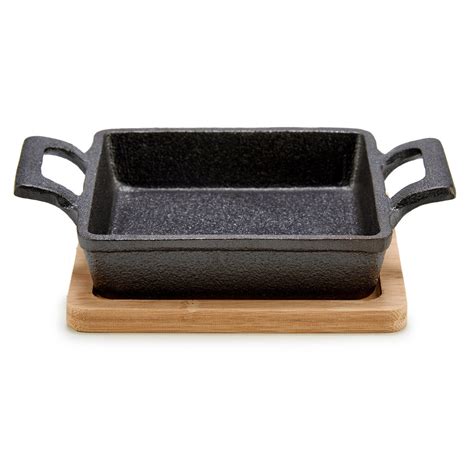 Żelazne naczynie na bambusowej podstawce SLATE, 14 x 19 x 5 cm ...