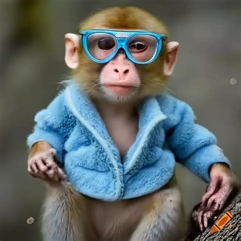 Image of a stylish monkey wearing glasses and a blue outfit on Craiyon