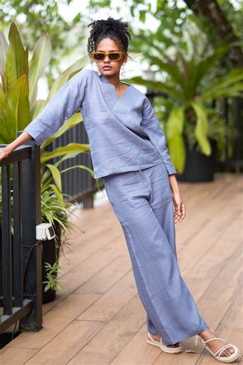 Women Tops | Linen V Neck Top for Women Wildflower Blue