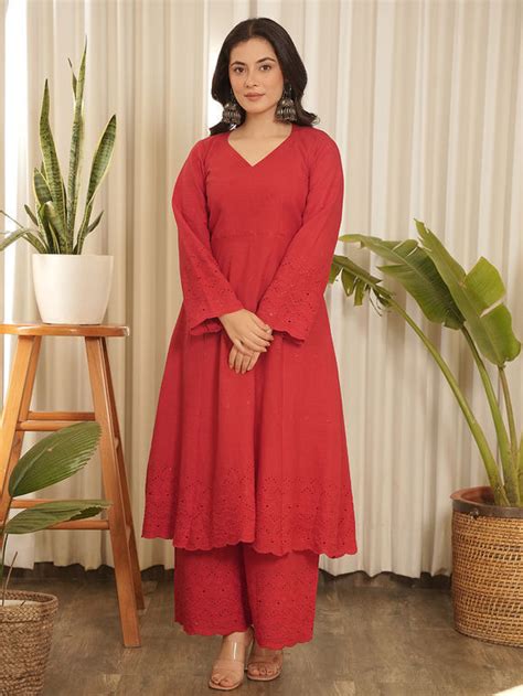 Buy Yellow Embroidered Cotton Kurta with Pants- Set of 2 | ME00022 ...