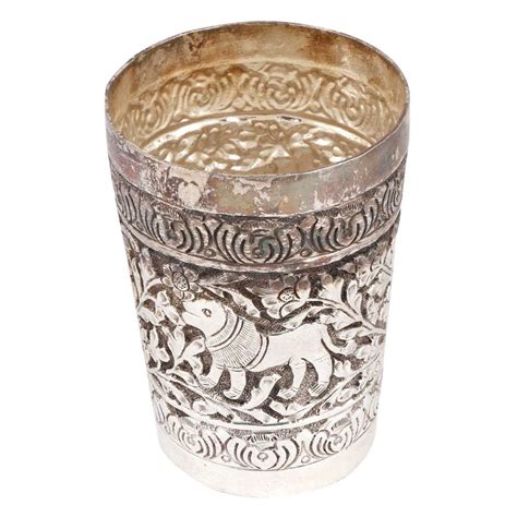 Brass Silver Plated Jungle Look Glass With Lion Engraving
