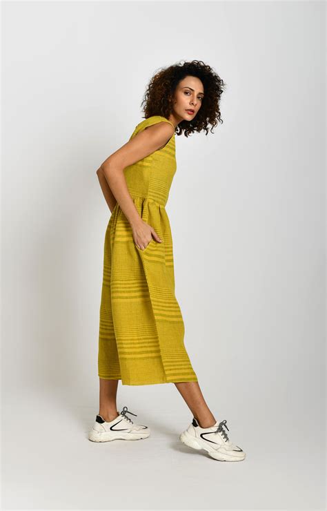 Buy Linen Long Jumpsuit- Mustard at Hiranya