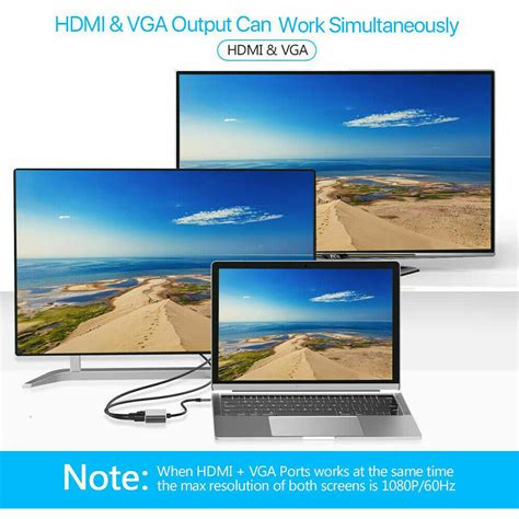 USB C ਤੋਂ 4K HDMI VGA ਮਲਟੀਪੋਰਟ