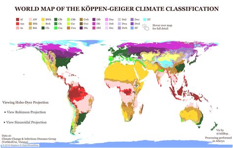 Koppen-Geiger Climate Classification Map - Hobo-Dyer Projection