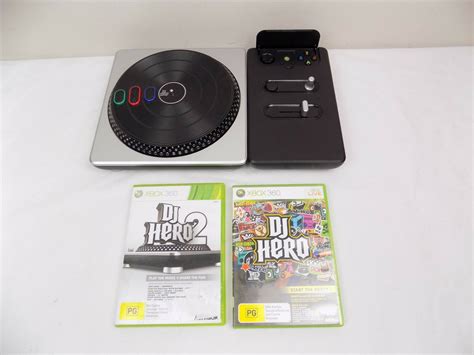 Xbox 360 DJ Hero Turntable Wireless Controller + Dj Hero 1 and 2 Games ...