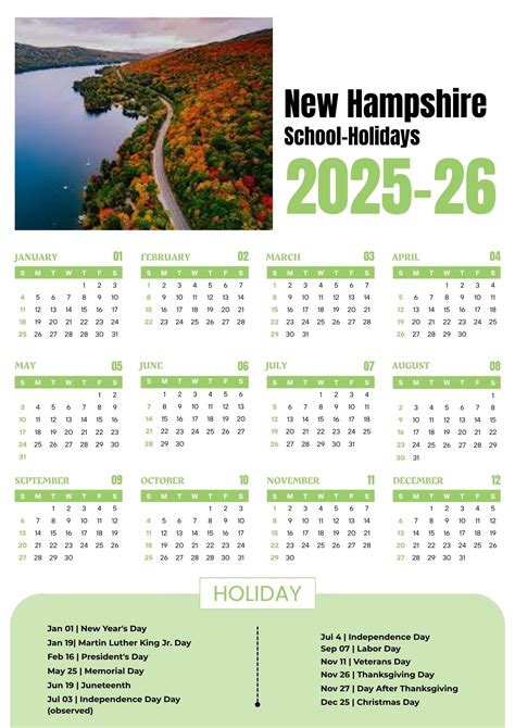 New Hampshire School Calendar 2025-2026 [County School District]