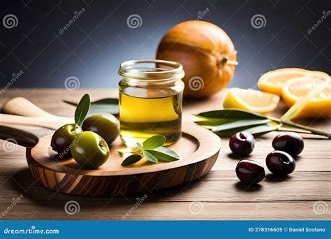 Olives and Olive Oil, Mediterranean Diet Concept. Generative AI Stock Illustration ...