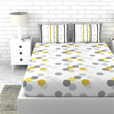 Loreto 144 TC Pure Cotton Bedsheet for Double Bed with 2 Pillow Covers ...