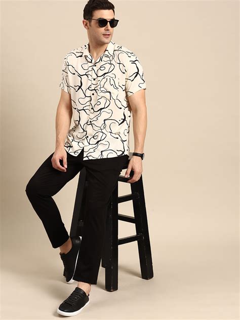 DENNISON Men Smart Opaque Abstract Printed Cuban Collar Casual Shirt ...