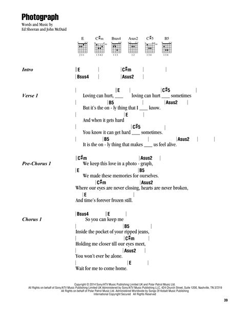Photograph sheet music by Ed Sheeran (Lyrics & Chords – 164017)