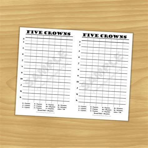 Five Crowns Score Sheet | Five Crowns Score Card - Etsy