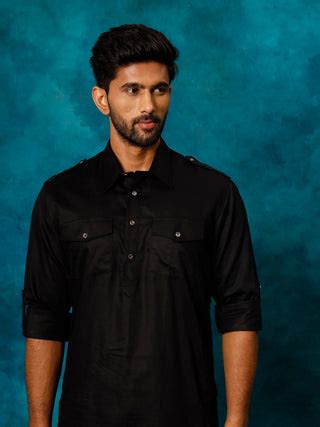 VASTRAMAY Men's Black Cotton Pathani Suit Set – vastramay