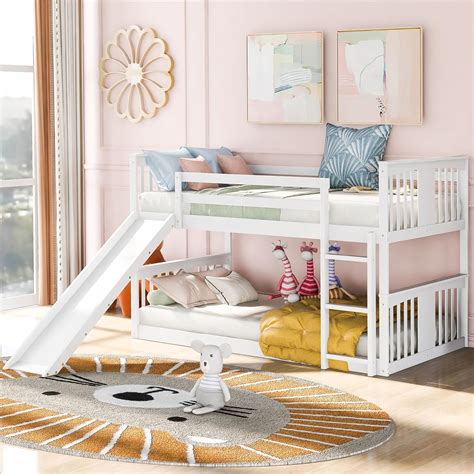 Amazon.com: Montessori Floor Bunk Bed Twin Over Twin, Twin Bunk Bed ...