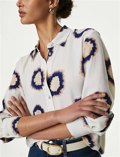 Buy Printed Collared Button Through Blouse at Marks & Spencer