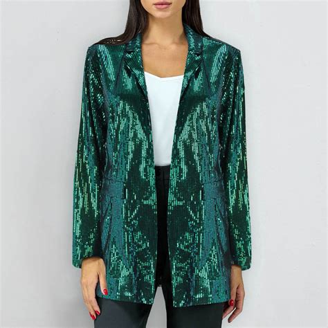 Dyfzdhu Sequin Blazers For Women Long Sleeve Solid Color Shiny Party ...