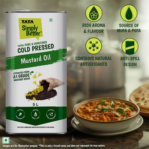 Tata Simply Better Cold Pressed Mustard Oil 5L - 100% Pure, 100% Unref