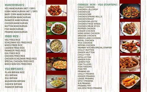 Menu at The Highway kitchen, Kasimkota