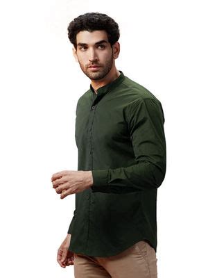 Buy The Souled Store Solids Olive Green Mandarin Shirts For Men Online