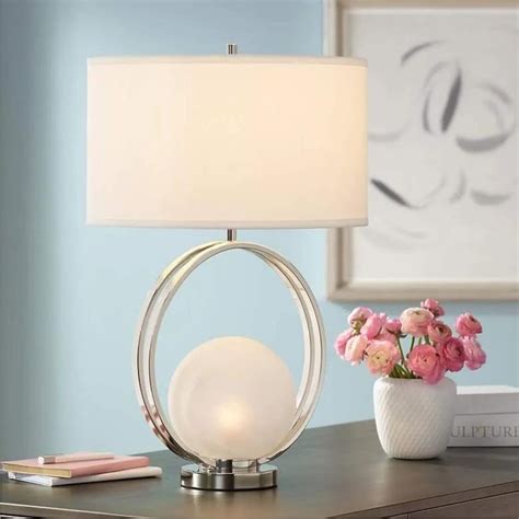 Polished NIckel Circle With Nite Lite Table Lamp 27"H | Steinhafels