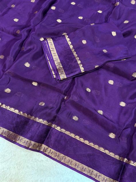 PURPLE PURE CREPE SAREE WITH BENTEX BORDER – House Of Hemanika